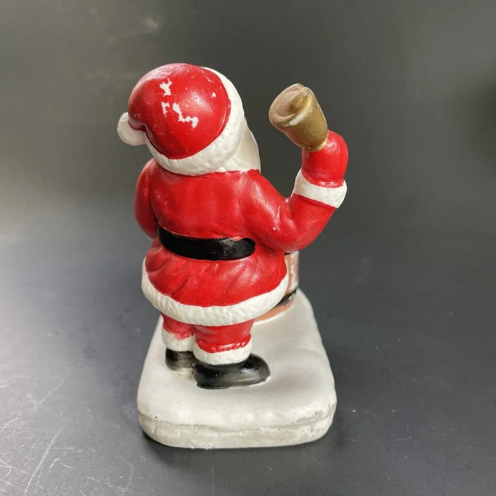 Vintage Santa Ringing Bell Tea Light Candle Toothpick‎ Holder Hand Painted